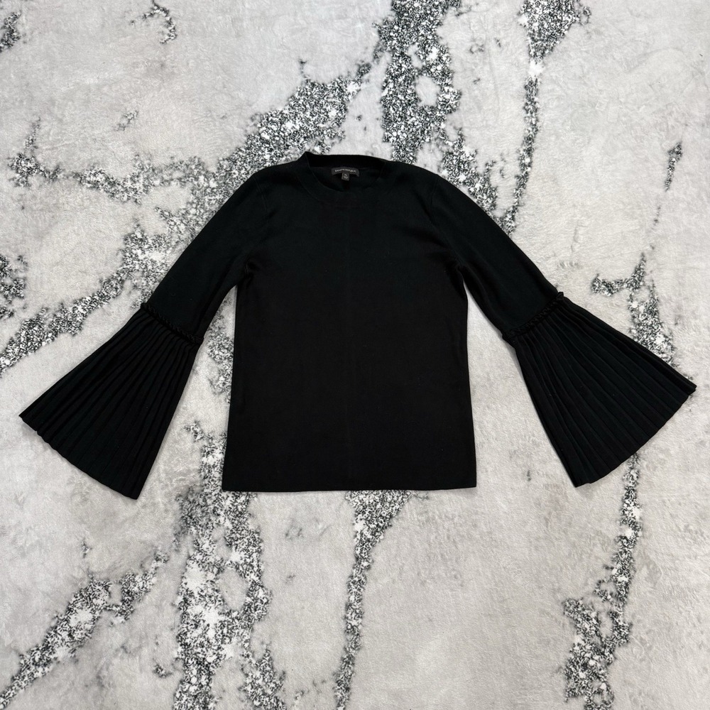 Banana Republic Womens XL‎ Black Pleated Bell Sleeve Knit Sweater Cotton Rayon
